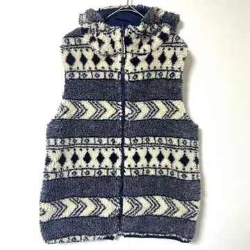 나네아 보아 베스트 후드 부착 노르딕 무늬 아웃도어 캠핑 네이비 R