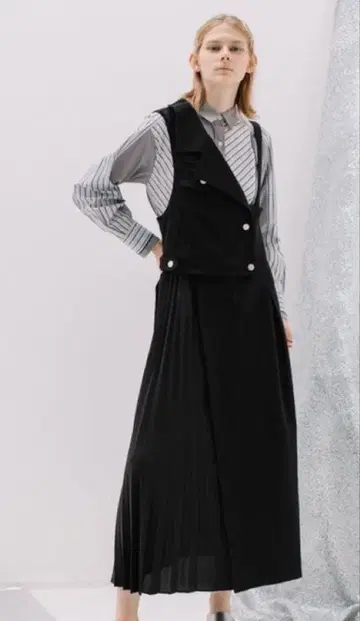 AULA AILA 데님 자켓 오버롤 스커트 블랙 사이즈 0