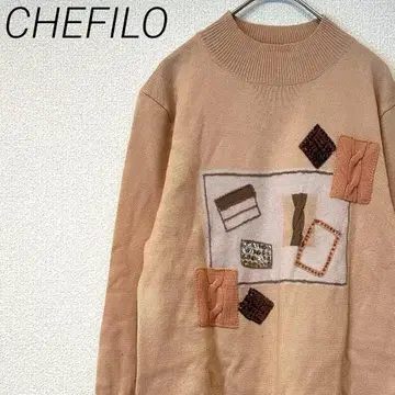 CHEFILO 니트 스웨터 모크넥 사이드 슬릿 울 혼방 레트로