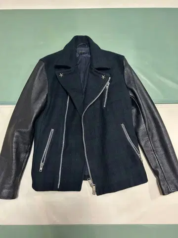 NANO UNIVERSE 울 가죽 자켓 다크 네이비