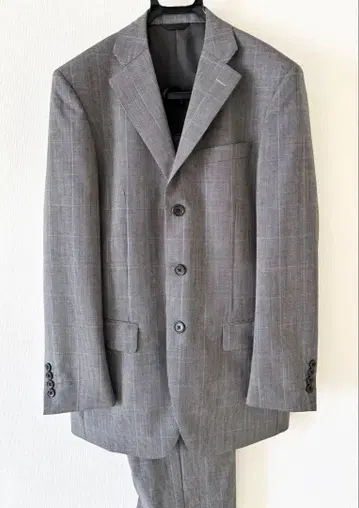 [ 새상품급 익일 배송 ] 그레이 체크 무늬 비즈니스 정장 3버튼