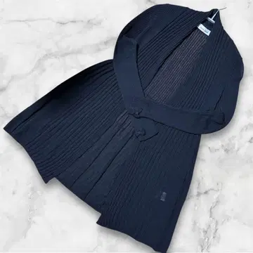 [갤러리 비스콘티] 리브 롱 가디건 블랙 리본