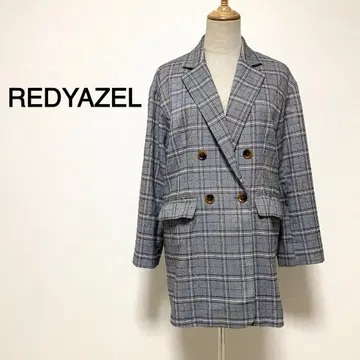 REDYAZEL 그레이 컬러 체크 무늬 더블 버튼 코트