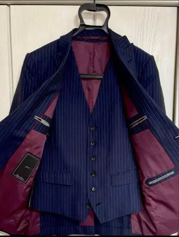 네이비 스트라이프 수트 베스트 세트