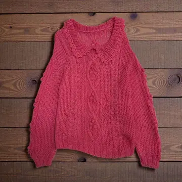 케이블 짜임 니트 핑크색 비침 여성용 페어리 그런지