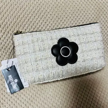 마리콴트 패딩 데이지 트위드 보트형 펜 케이스 (아이보리)