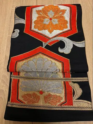 2940 후쿠로 오비 순수 실크 꽃무늬