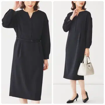 언타이틀 키넥 내로우 원피스 벨트 포함 턱 네이비 03 L