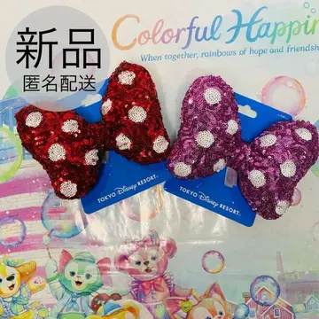 새상품 핑크 빨간색 머리끈 도쿄 디즈니 리조트 스팽글 리본 세트