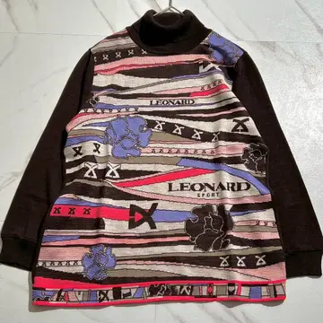 컨디션 최상 LEONARD 스포츠 울 로고 x 애니멀 하이넥 니트 42