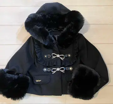 LIZLISA 디자인 비쥬 리본 포함 숏코트 후드 코트 블랙