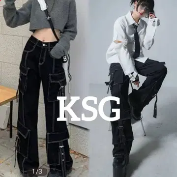 KsG 스티치 와이드 데님 카고 팬츠 한국 스트릿 y2k 서브컬쳐