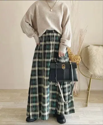그린 계열 체크 플레어 스커트 UHURU SIPS 별주