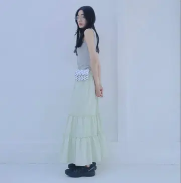 smyeon 개더 티어드 롱 스커트