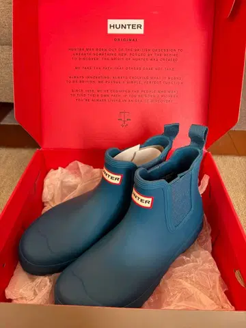 HUNTER 블루 숏 레인부츠