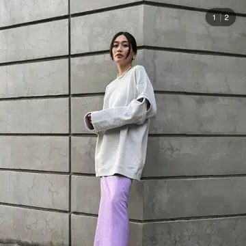 MOUSSY 오픈 슬리브 맨투맨 그레이