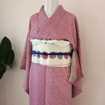 기모노 순수 실크 핑크 총조임 코몬 새상품급 미사용