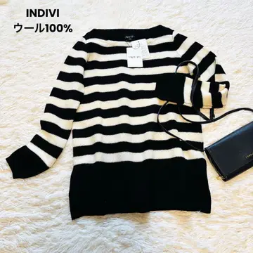 미사용 택 포함 INDIVI 인디비 스웨터 울 100% 보더