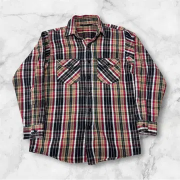 OshKosh 80s 플란넬 셔츠 빨간색, 그린, 베이지