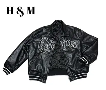 H&M 인조 가죽 바시티 자켓 campus 블랙 L