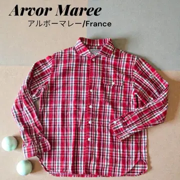 아르보 마리 프랑스 긴팔 셔츠 체크 빨간색