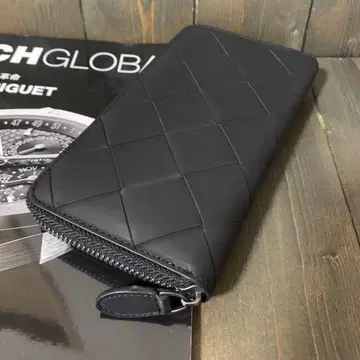 W11 소가죽 인트레차트 뜨개질 장지갑 라운드 지퍼 지갑 블랙