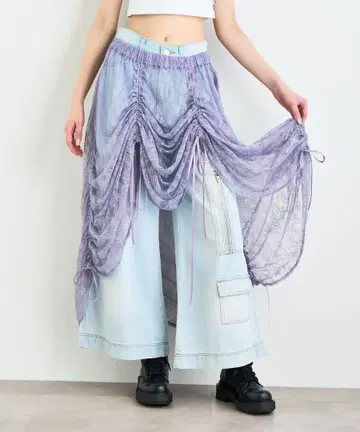 ANNA SUI NYC 보타니컬 모티브 레이스 드로스트 드레이프 스커트