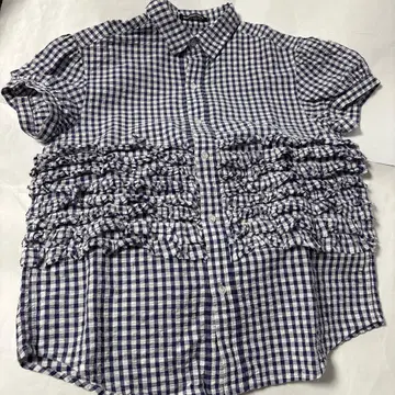 BEAMS 체크 무늬 반팔 코튼 블라우스