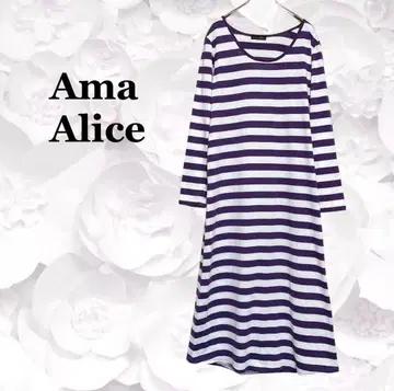 [ Ama Alice ] 원피스 롱 티셔츠 [ M ] 보라색 화이트 보더