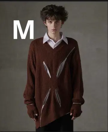 [ GRANCY ] 지퍼 디자인 비대칭 니트 브라운 M