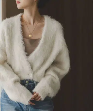 noble 알파카 믹스 샤기 가디건