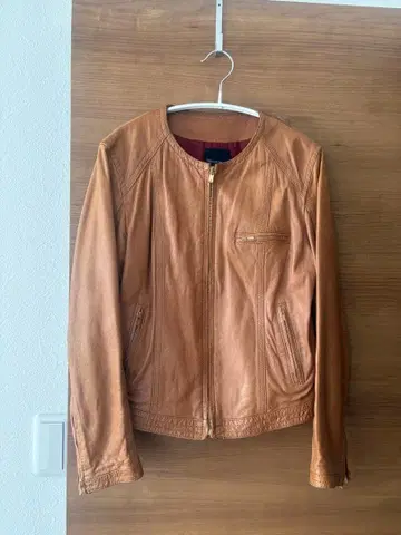 카멜색 가죽 싱글 라이더 자켓