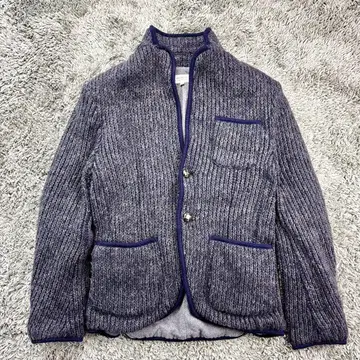 히로미치 나카노 자켓 싸개 단추 울 네이비 가디건 호두