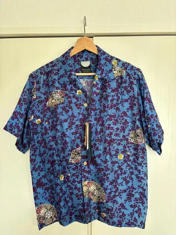 Samurai Aloha 반팔 아로하 셔츠 파랑 꽃무늬