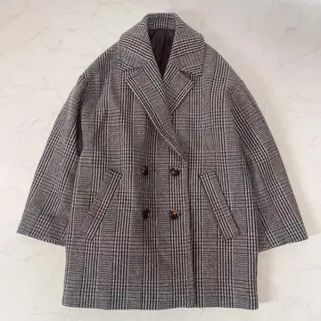 저널 스탠다드 리룸 더블 컬러 체크 코트 브라운 계열 M