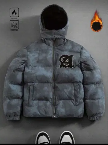 다크 그레이 다운 자켓 후드 부착