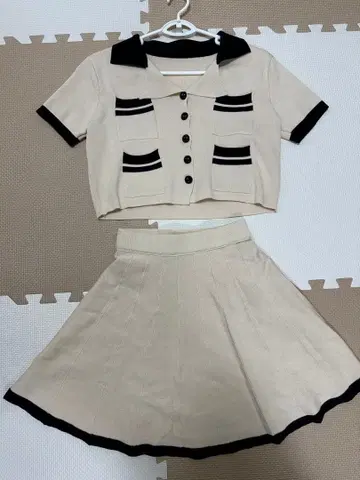 베이지 블랙 스커트 셋업