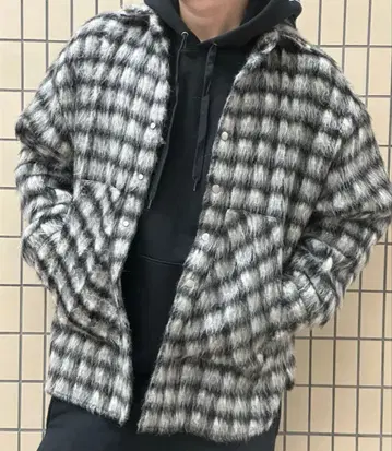 남성용 체크 무늬 플란넬 셔츠 퍼 자켓 LHP