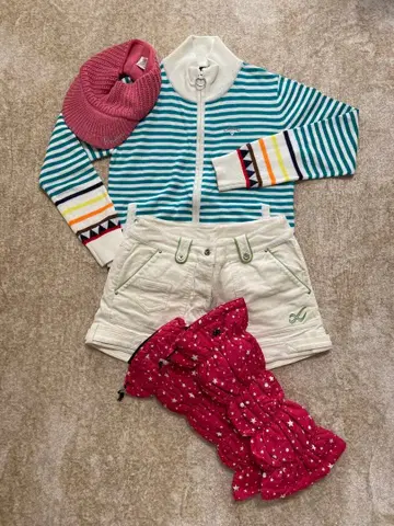 골프웨어 세트 니트+숏팬츠+레그 워머+니트 모자