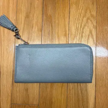 블루 그레이 가죽 장지갑 태슬 포함