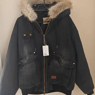 perushu 빈티지 데님 후드 퍼 블루종