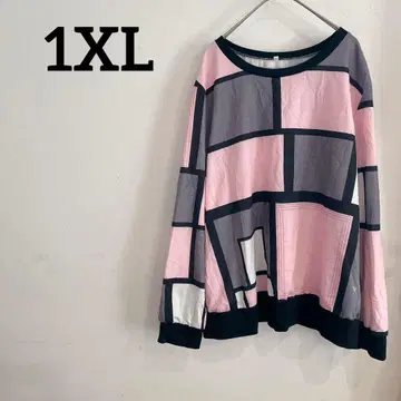 기하학 패턴 긴팔 [ 1XL ] 핑크 튜닉 티셔츠