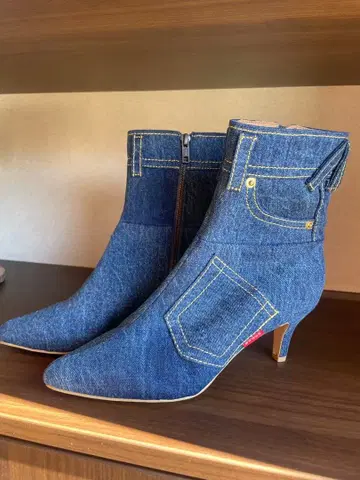 데님 블루 지퍼 달린 숏부츠