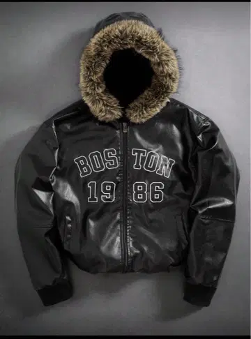 BOSTON 후드 부착 가죽 다운 자켓