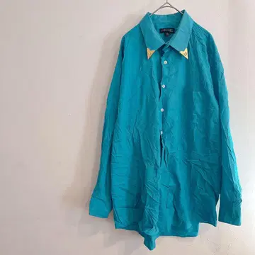 터콰이즈 셔츠 [ XL ] 골드 컬러 옷깃 장식 긴팔