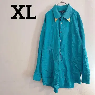 터콰이즈 셔츠 [ XL ] 골드 컬러 옷깃 장식 긴팔