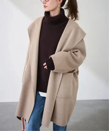 베이지 울 혼방 롱 코트
