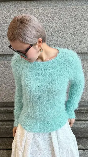 새상품급 JENNE 젠느 팝콘 샤기 니트 스웨터 스카이블루 S