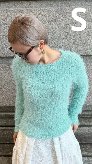 새상품급 JENNE 젠느 팝콘 샤기 니트 스웨터 스카이블루 S