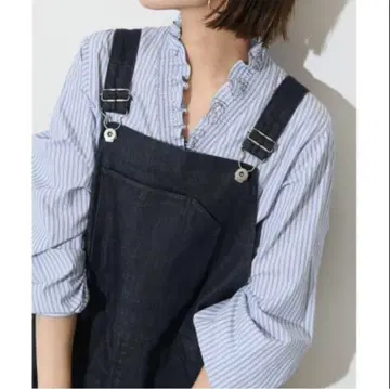 SLOBE IENA V넥 스탠드 프릴 블라우스 색스 블루